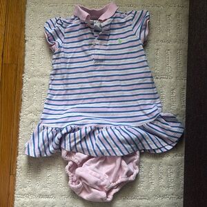 Ralph Lauren polo dress ruffle skirt with bloomer, 9 months pink, blue, white